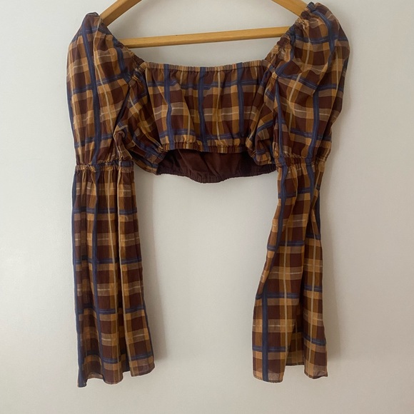 STAUD Elena Top Mocha Plaid S - Picture 3 of 4